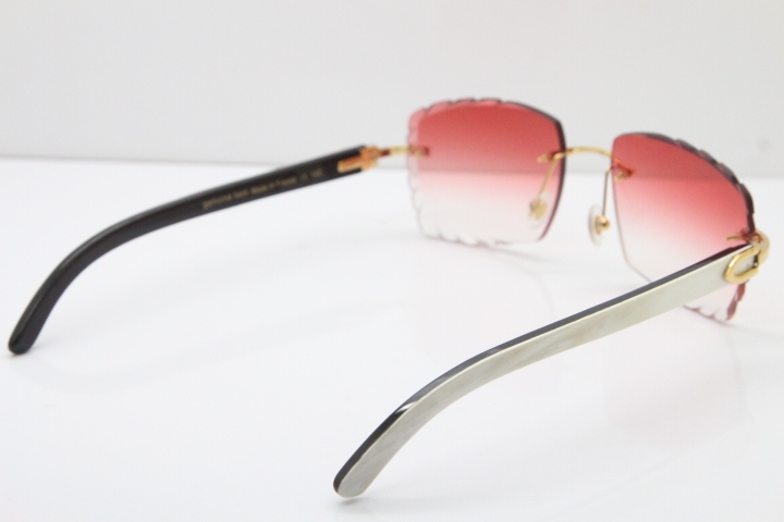 Cartier Rimless 8300816 White Inside Black Buffalo Horn Sunglasses In Gold Red Lens