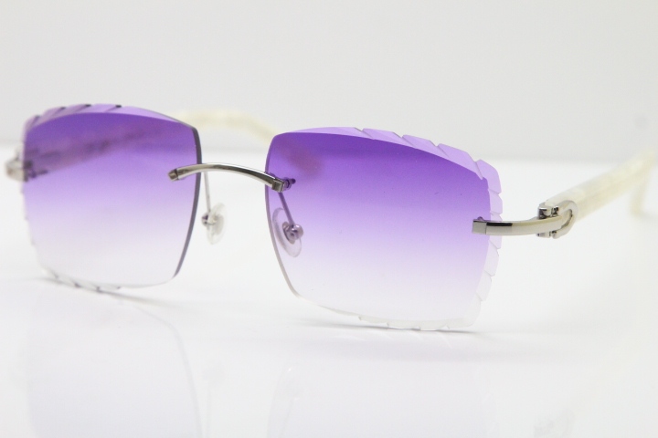 Cartier Rimless 8300816 Marble White Aztec Sunglasses In Gold Purple Lens