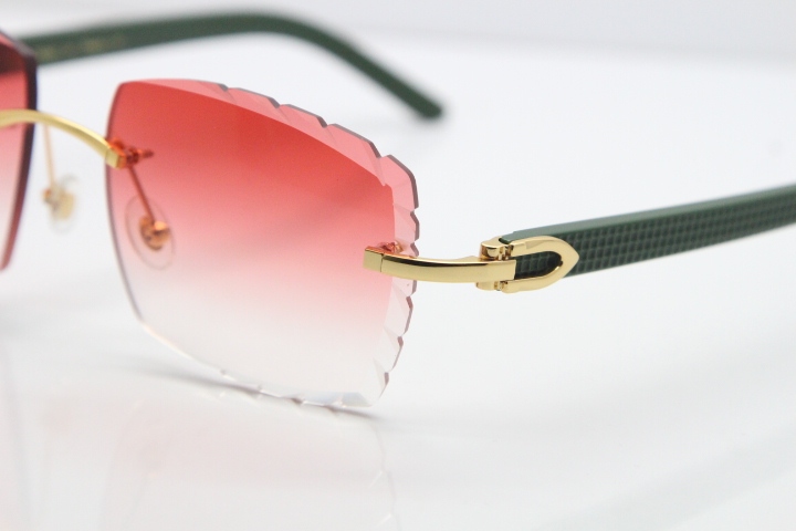 Cartier Rimless 8300816 Green Aztec Sunglasses In Gold Red Lens