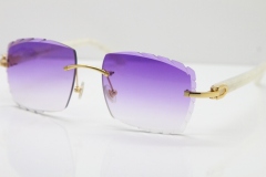 Cartier Rimless 8300816 Marble White Aztec Sunglasses In Gold Purple Lens