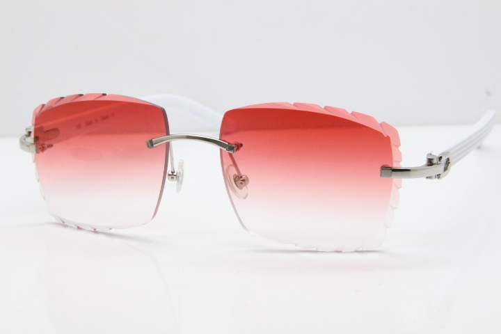 Cartier Rimless 8300816 White Aztec Sunglasses In Silver Red Lens