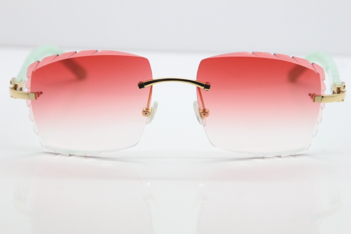 Cartier Rimless 8300816 Marble Green Aztec Sunglasses In Gold Red Lens
