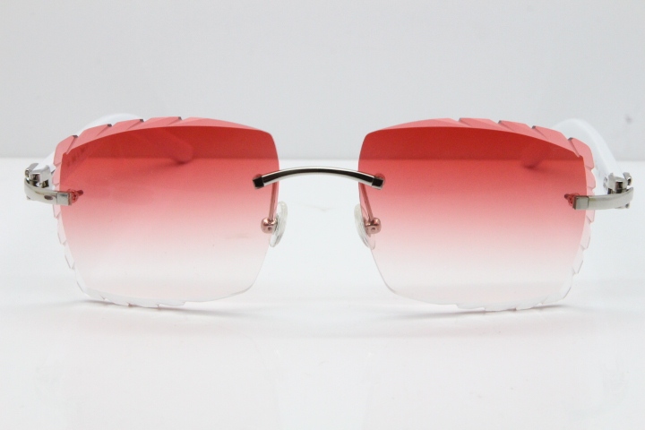 Cartier Rimless 8300816 White Aztec Sunglasses In Silver Red Lens