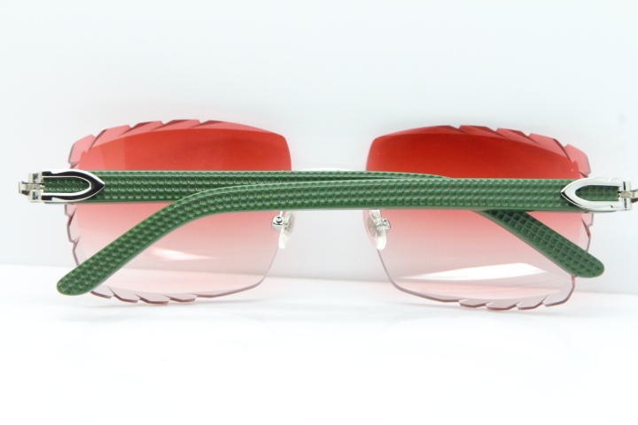 Cartier Rimless 8300816 Green Aztec Sunglasses In Silver Red Lens