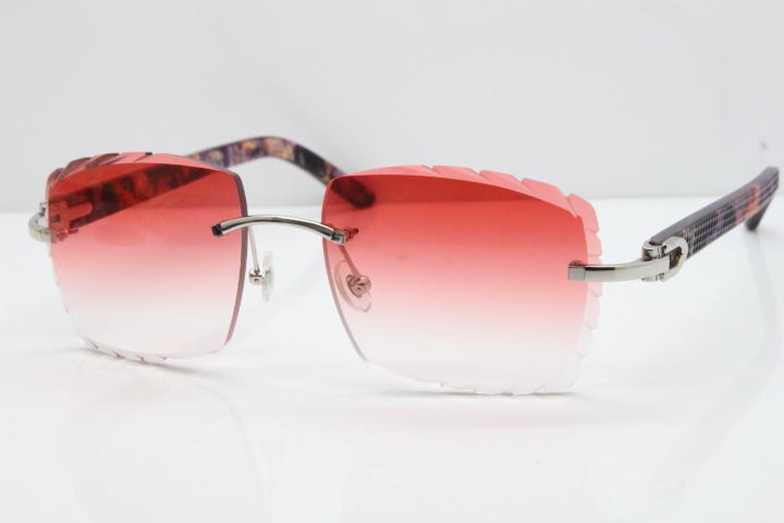 Cartier Rimless 8300816 Marble Purple Aztec Sunglasses In Silver Red Lens
