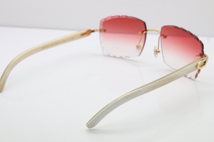 Cartier Rimless 8300816 White Horn Buffalo Sunglasses In Gold Red Lens