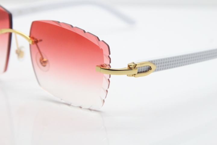 Cartier Rimless 8300816 White Aztec Sunglasses In Gold Red Lens