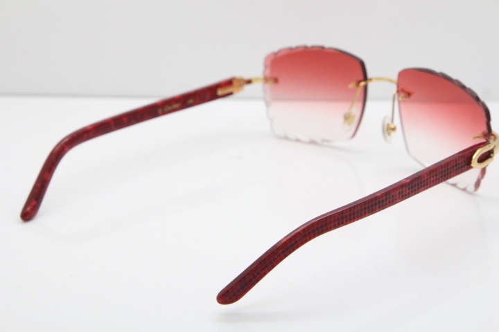 Cartier Rimless 8300816 Marble Red Aztec Sunglasses In Gold Red Lens