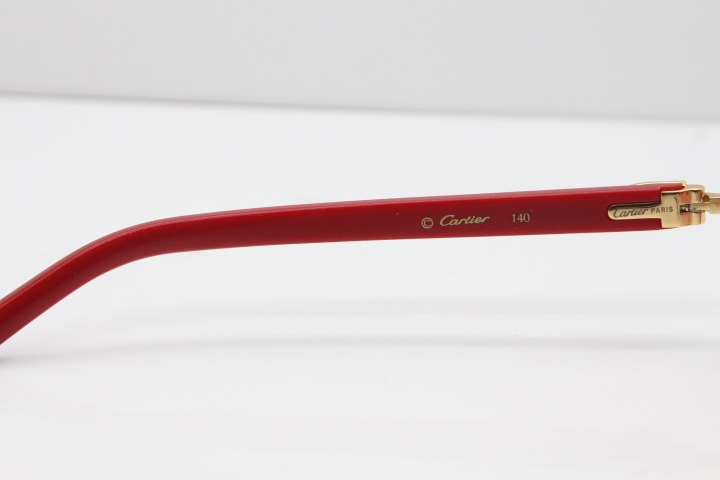 Cartier Rimless 8300816 Red Aztec Sunglasses In Gold Red Lens