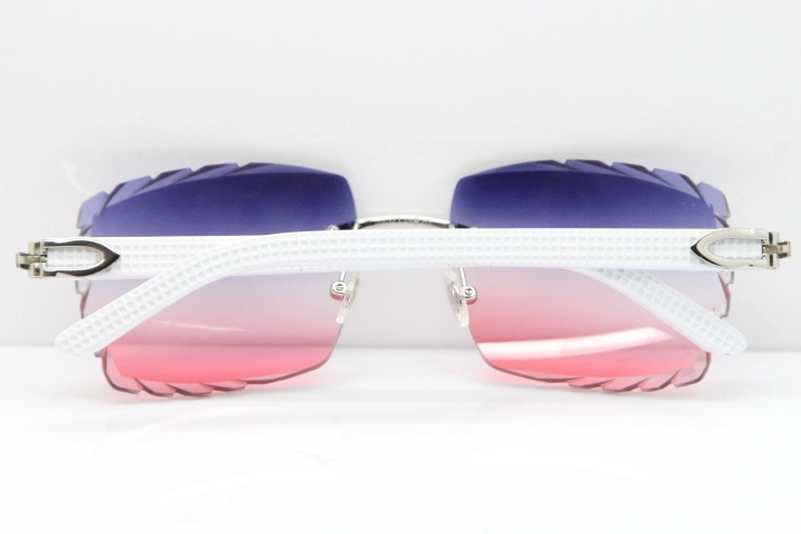 Cartier Rimless 8300816 White Aztec Sunglasses In Gold Blue Mix White Pink Lens