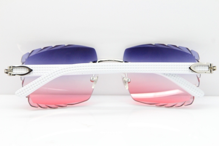 Cartier Rimless 8300816 White Aztec Sunglasses In Gold Blue Mix White Pink Lens