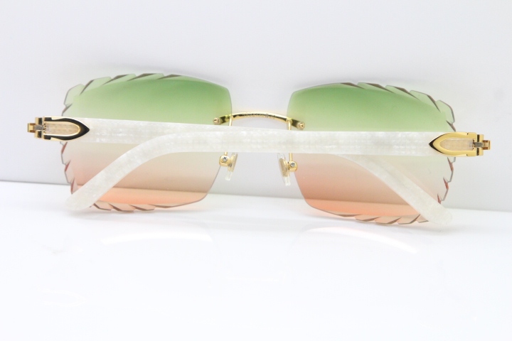 Cartier Rimless 8300816 Marble White Aztec Sunglasses In Gold Mix Green Pink Lens
