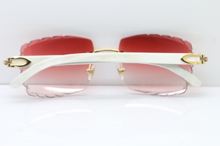 Cartier Rimless 8300816 White Inside Black Buffalo Horn Sunglasses In Gold Red Lens