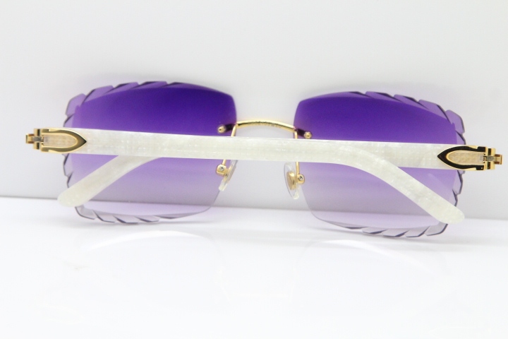 Cartier Rimless 8300816 Marble White Aztec Sunglasses In Gold Purple Lens