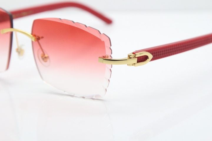Cartier Rimless 8300816 Red Aztec Sunglasses In Gold Red Lens