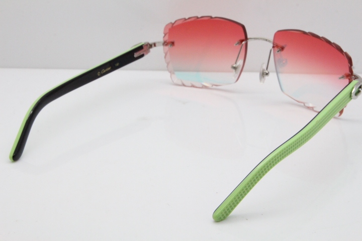 Cartier Rimless 8300816 Black Inside Green Aztec Sunglasses In Silver Red Mirror Lensses In Gold Red Mirror Lens