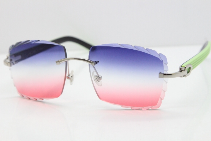 Cartier Rimless 8300816 Marble White Aztec Sunglasses In Gold Blue Mix White Pink Lens