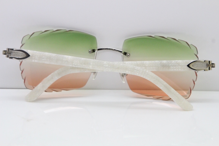 Cartier Rimless 8300816 Marble White Aztec Sunglasses In Gold Mix Green Pink Lens