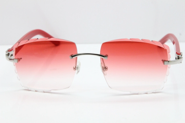 Cartier Rimless 8300816 Red Aztec Sunglasses In Silver Red Lens