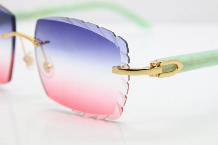 Cartier Rimless 8300816 Marble Green Aztec Sunglasses In Gold Blue Mix White Pink Lens