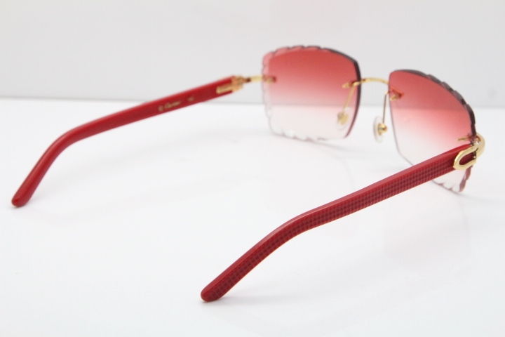 Cartier Rimless 8300816 Red Aztec Sunglasses In Gold Red Lens