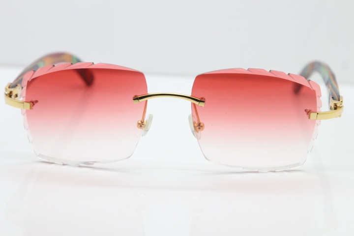 Cartier Rimless 8300816 Peacock Wood Sunglasses In Gold Red Lens