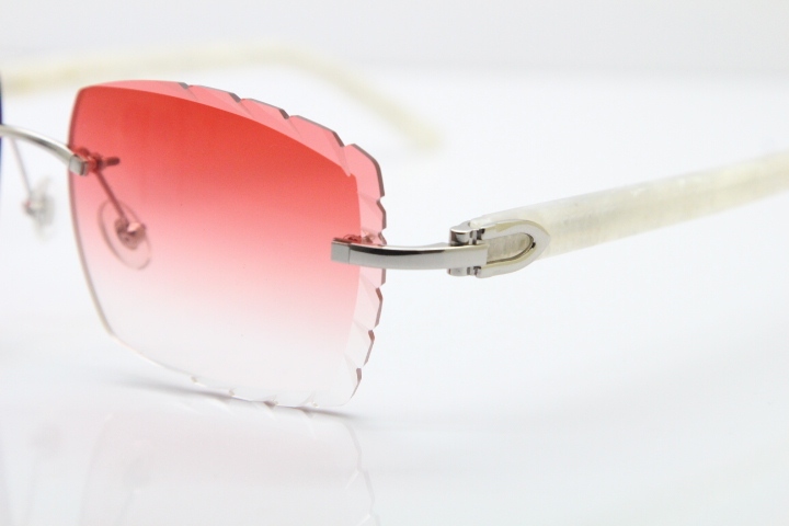 Cartier Rimless 8300816 Marble White Aztec Sunglasses In Silver Red Lens