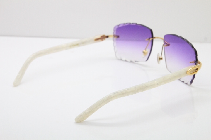 Cartier Rimless 8300816 Marble White Aztec Sunglasses In Gold Purple Lens