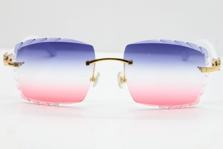 Cartier Rimless 8300816 White Aztec Sunglasses In Gold Blue Mix White Pink Lens