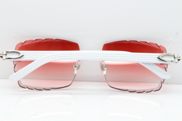 Cartier Rimless 8300816 White Aztec Sunglasses In Silver Red Lens