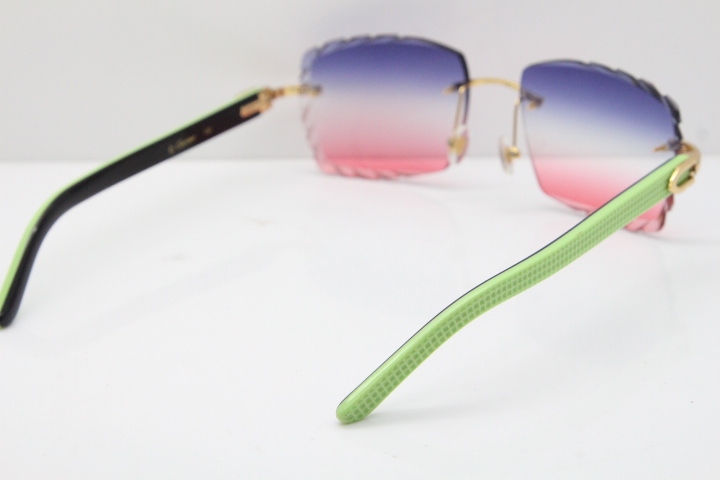 Cartier Rimless 8300816 Marble White Aztec Sunglasses In Gold Blue Mix White Pink Lens