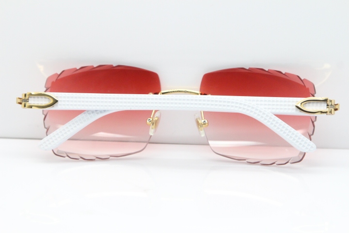 Cartier Rimless 8300816 White Aztec Sunglasses In Gold Red Lens
