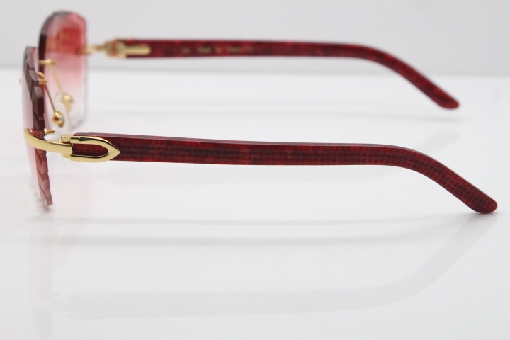 Cartier Rimless 8300816 Marble Red Aztec Sunglasses In Gold Red Lens