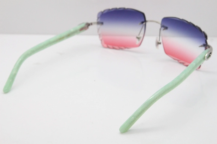 Cartier Rimless 8300816 Marble Green Aztec Sunglasses In Gold Blue Mix White Pink Lens