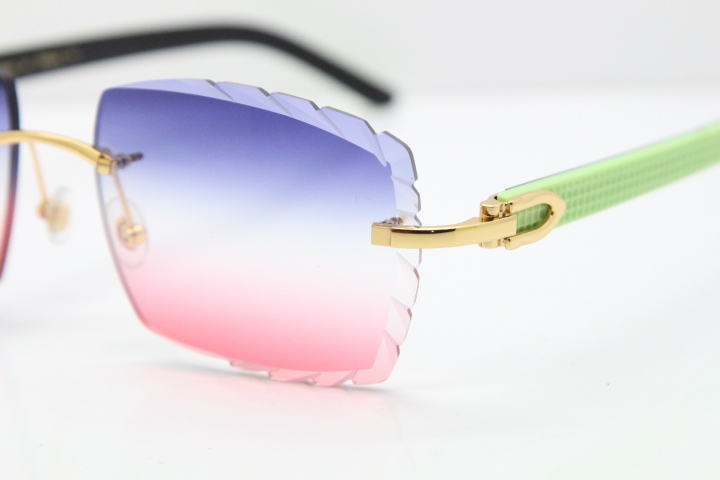 Cartier Rimless 8300816 Marble White Aztec Sunglasses In Gold Blue Mix White Pink Lens