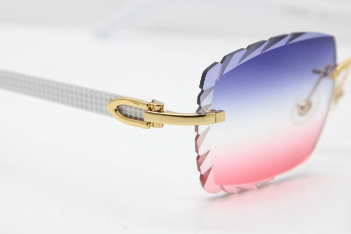 Cartier Rimless 8300816 White Aztec Sunglasses In Gold Blue Mix White Pink Lens