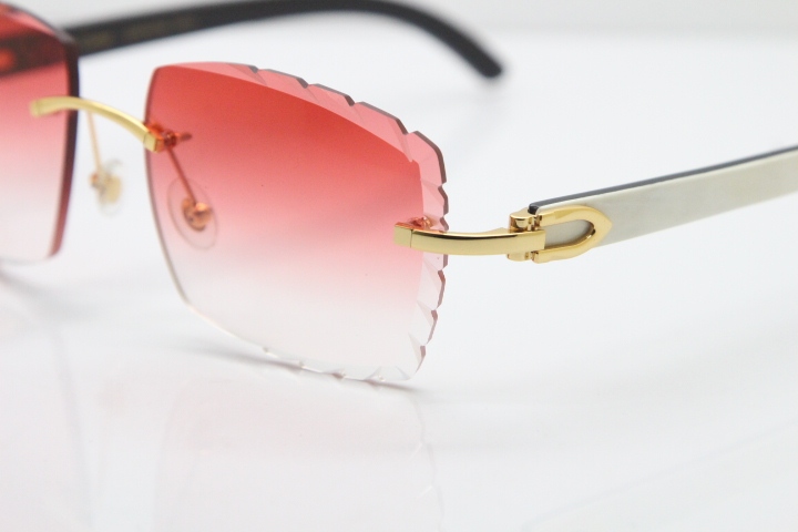 Cartier Rimless 8300816 White Inside Black Buffalo Horn Sunglasses In Gold Red Lens