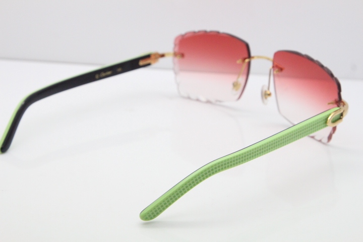 Cartier Rimless 8300816 Black Inside Green Aztec Sunglasses In Gold Red Lens