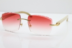 Cartier Rimless 8300816 White Horn Buffalo Sunglasses In Gold Red Lens