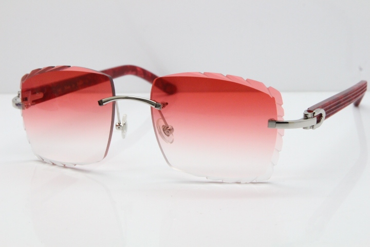 Cartier Rimless 8300816 Marble Red Aztec Sunglasses In Silver Red Lens