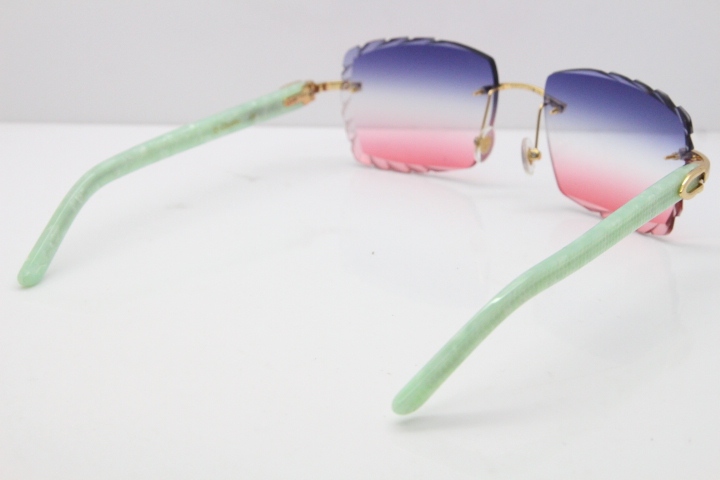 Cartier Rimless 8300816 Marble Green Aztec Sunglasses In Gold Blue Mix White Pink Lens