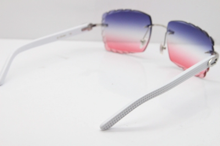 Cartier Rimless 8300816 White Aztec Sunglasses In Gold Blue Mix White Pink Lens