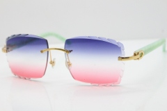 Cartier Rimless 8300816 Marble Green Aztec Sunglasses In Gold Blue Mix White Pink Lens
