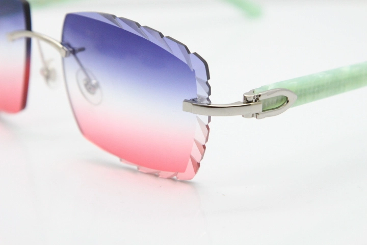 Cartier Rimless 8300816 Marble Green Aztec Sunglasses In Gold Blue Mix White Pink Lens
