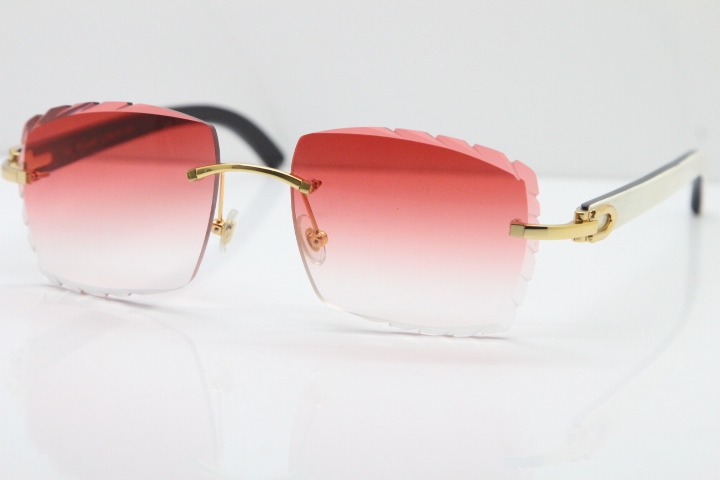 Cartier Rimless 8300816 White Inside Black Buffalo Horn Sunglasses In Gold Red Lens