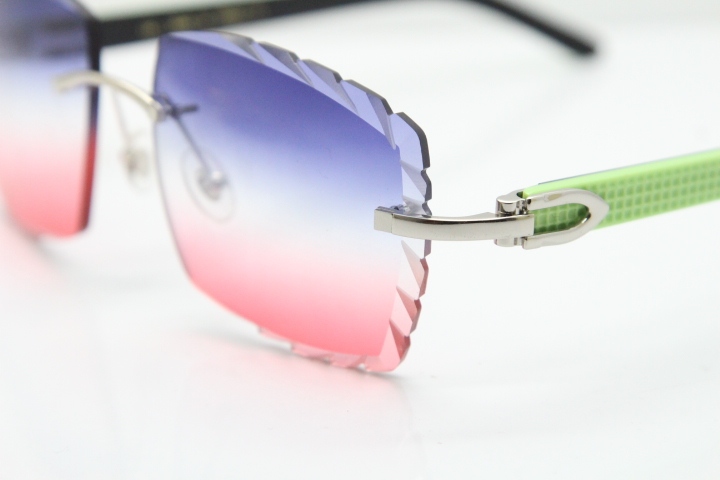 Cartier Rimless 8300816 Marble White Aztec Sunglasses In Gold Blue Mix White Pink Lens