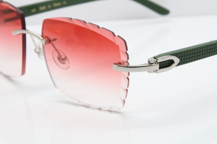 Cartier Rimless 8300816 Green Aztec Sunglasses In Silver Red Lens