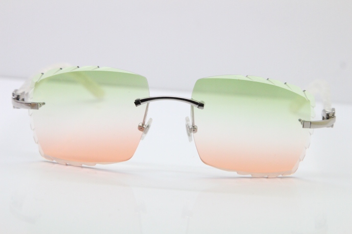 Cartier Rimless 8300816 Marble White Aztec Sunglasses In Gold Mix Green Pink Lens