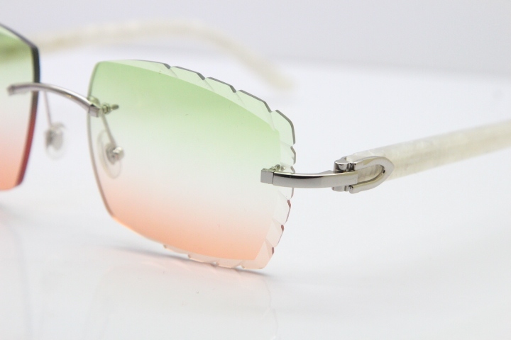 Cartier Rimless 8300816 Marble White Aztec Sunglasses In Gold Mix Green Pink Lens