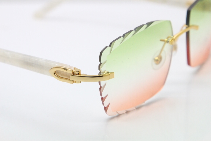 Cartier Rimless 8300816 Marble White Aztec Sunglasses In Gold Mix Green Pink Lens